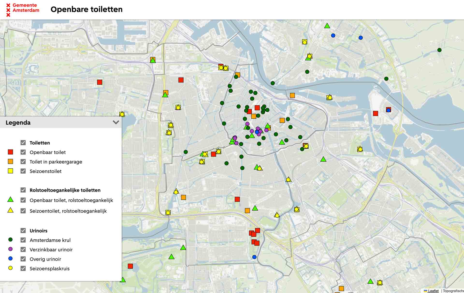 Openbare toiletten Gemeente Amsterdam kaart